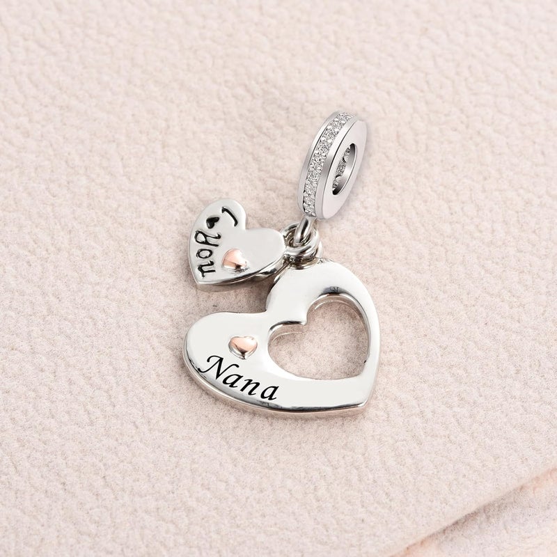 KunBead I Love You Heart Dangle Charms Compatible with Pandora Bracelet Necklace for Mom Daughter Grandma Granddaughter Nana Auntie Wife Sister Best Friend - Image 4